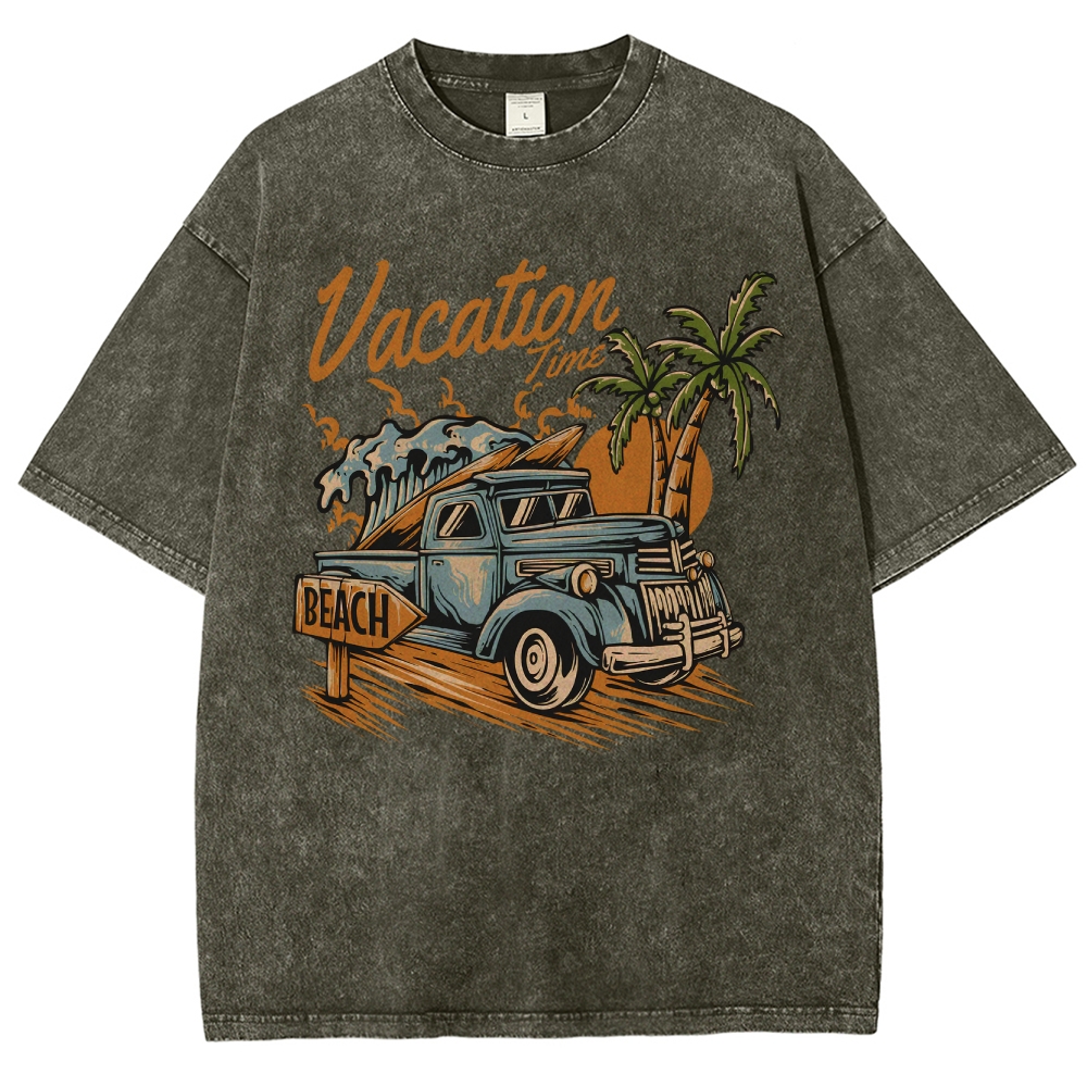 Washed T-Shirt | Surf Summer Vacation Time Beach Unisex Fit | TIDESENC