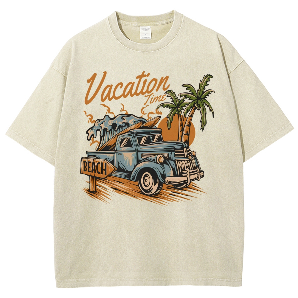 Washed T-Shirt | Surf Summer Vacation Time Beach Unisex Fit | TIDESENCE