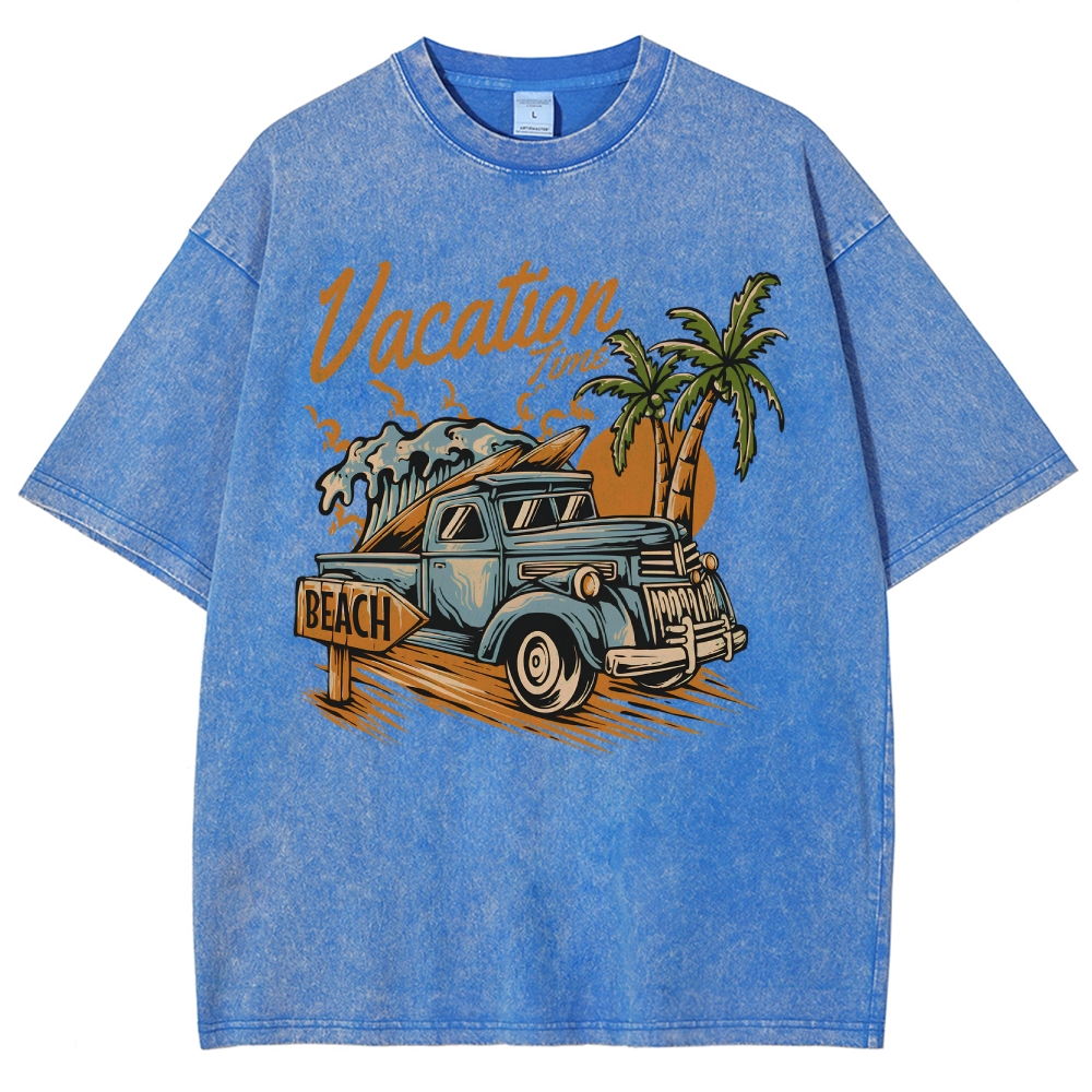 Washed T-Shirt | Surf Summer Vacation Time Beach Unisex Fit | TIDESENC