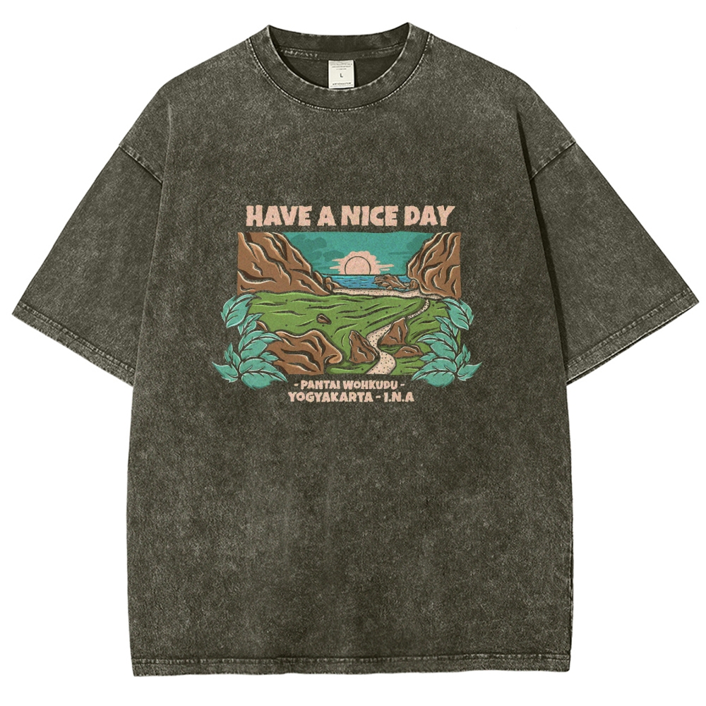 Washed T-Shirt | Landscape Unisex Fit Have A Nice Day | TIDESENCE