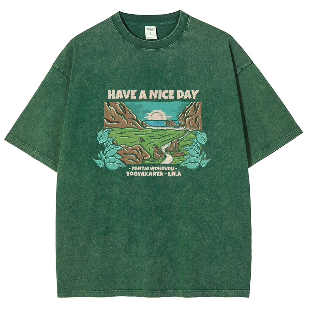 Washed T-Shirt | Landscape Unisex Fit Have A Nice Day | TIDESENCE