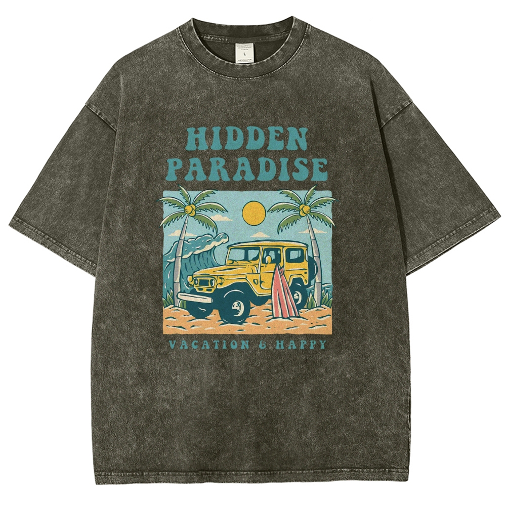 Washed T-Shirt | Surf Journey Unisex Fit Hidden Paradise | TIDESENCE