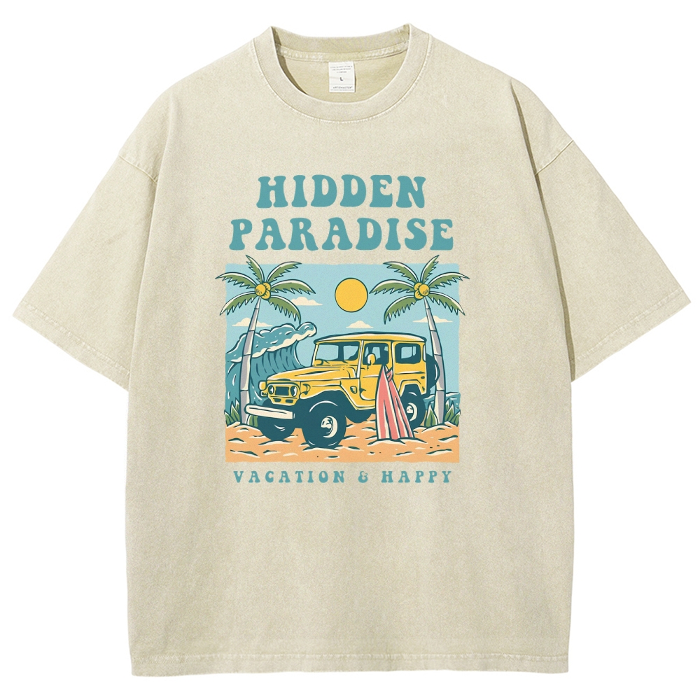 Washed T-Shirt | Surf Journey Unisex Fit Hidden Paradise | TIDESENCE