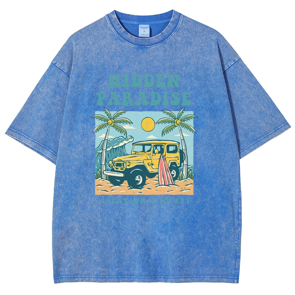 Washed T-Shirt | Surf Journey Unisex Fit Hidden Paradise | TIDESENCE