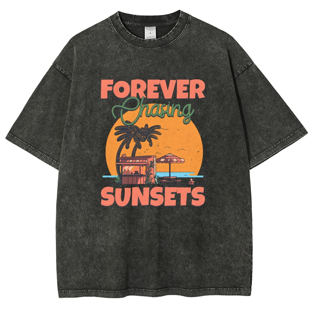 Washed T-Shirt | Landscape Unisex Fit Forever Chasing Sunsets | TIDESENCE