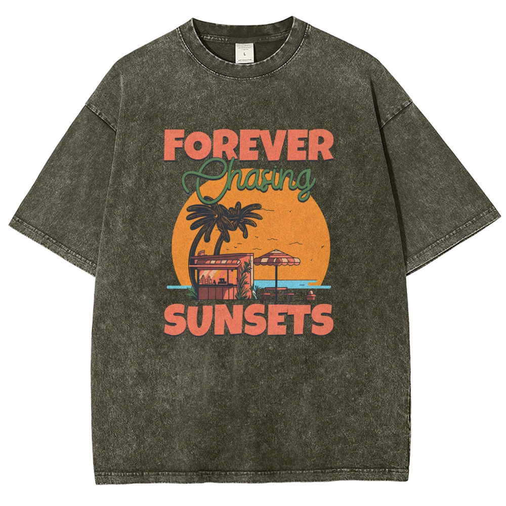 Washed T-Shirt | Landscape Unisex Fit Forever Chasing Sunsets | TIDESE