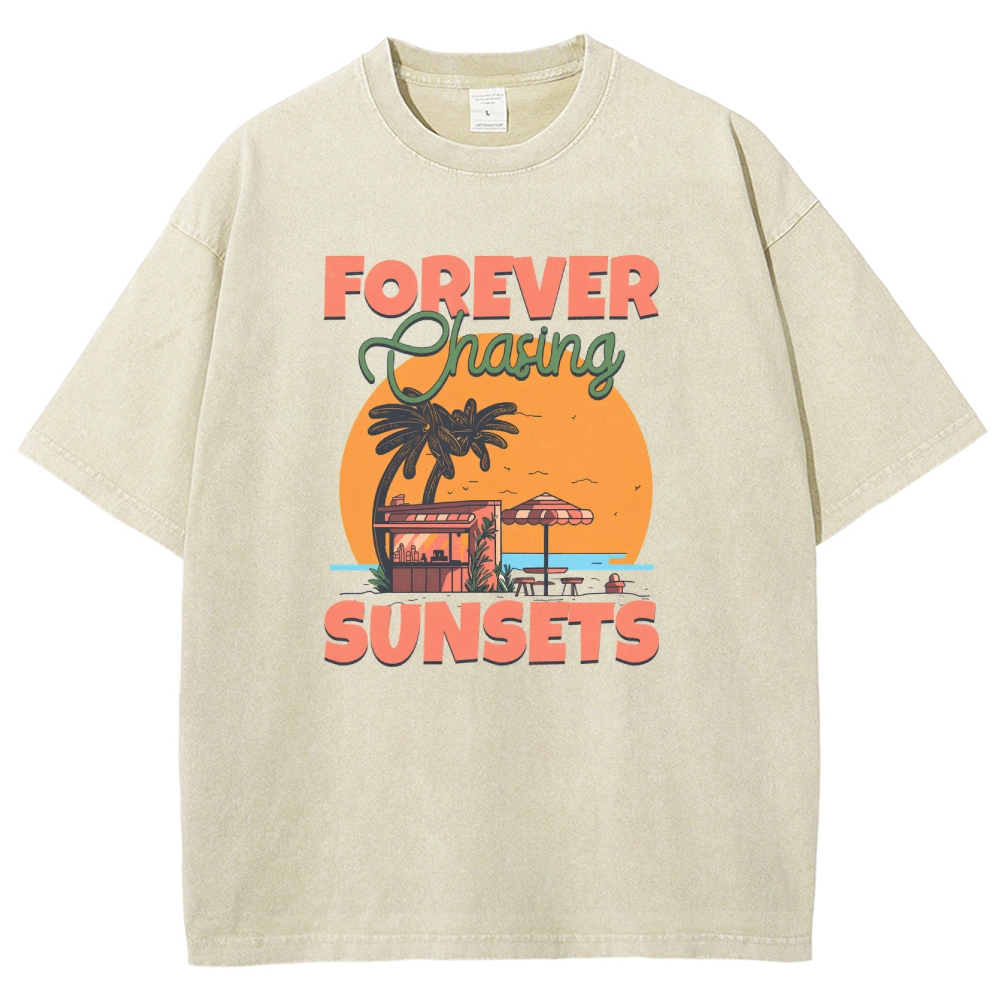 Washed T-Shirt | Landscape Unisex Fit Forever Chasing Sunsets | TIDESENCE