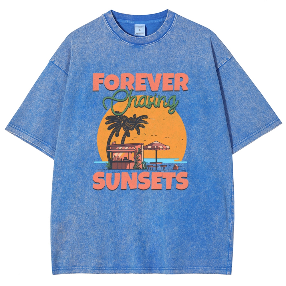 Washed T-Shirt | Landscape Unisex Fit Forever Chasing Sunsets | TIDESE