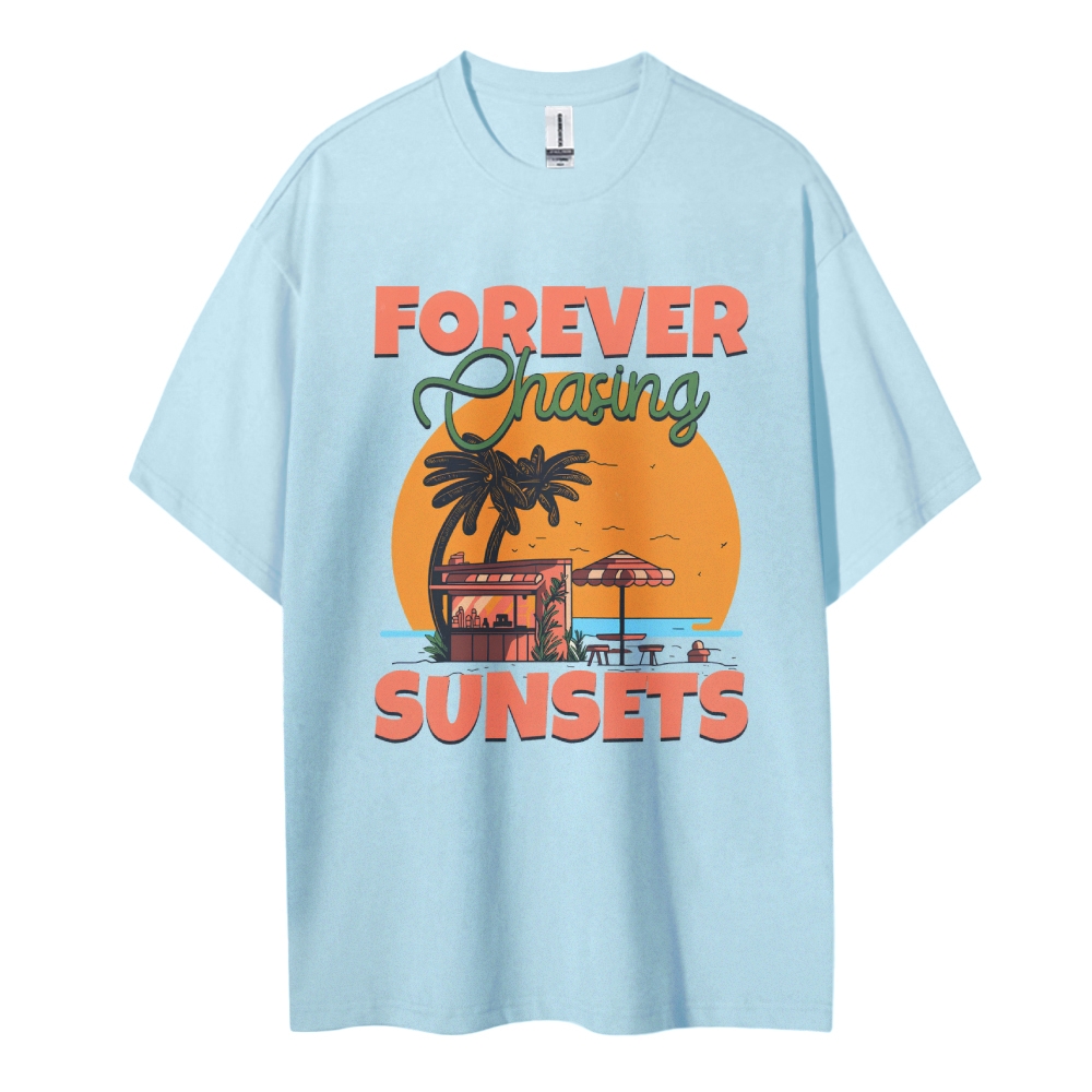 Cotton T-Shirt | Landscape Unisex Fit Forever Chasing Sunsets | TIDESE