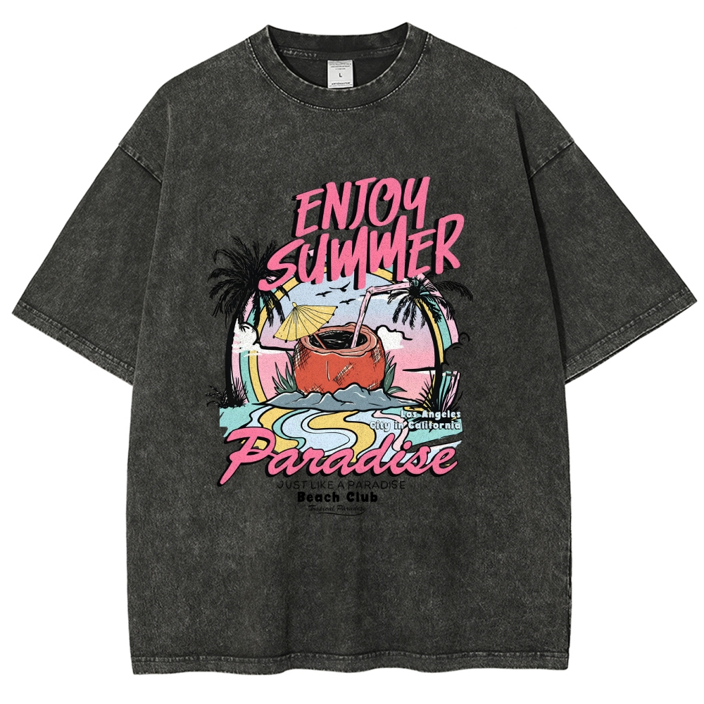Washed T-Shirt | Beach Club Unisex Fit Summer Paradise | TIDESENCE