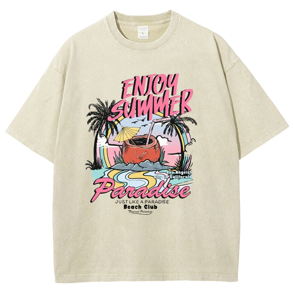 Washed T-Shirt | Beach Club Unisex Fit Summer Paradise | TIDESENCE