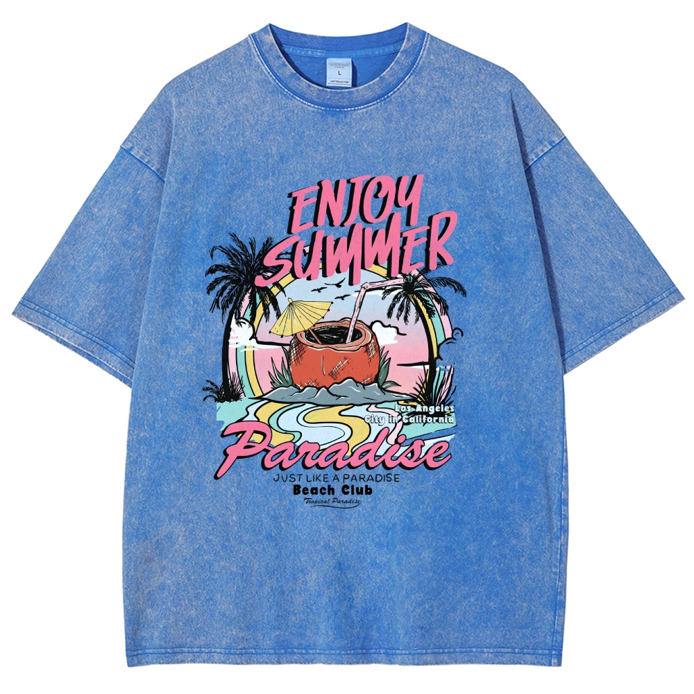 Washed T-Shirt | Beach Club Unisex Fit Summer Paradise | TIDESENCE