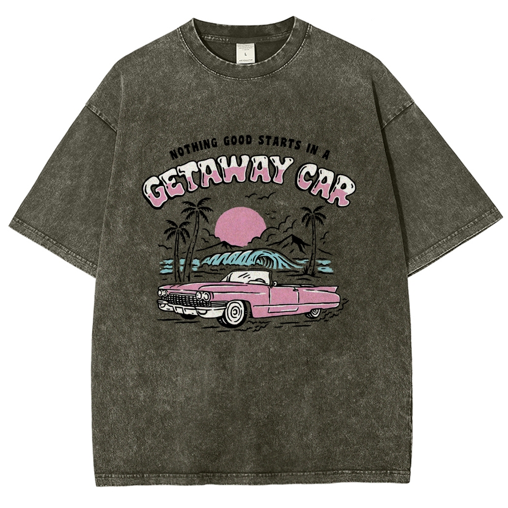 Washed T-Shirt | Adventure Journey Unisex Fit Getaway Car | TIDESENCE