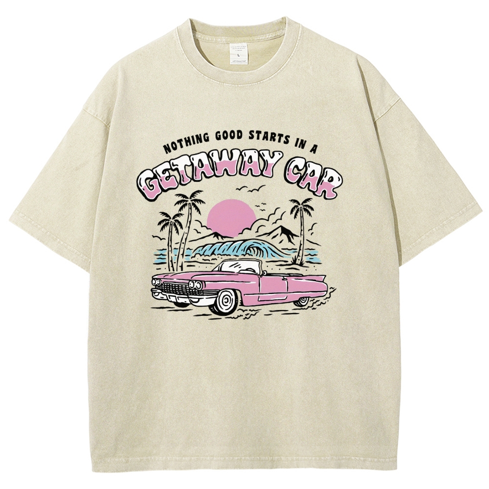 Washed T-Shirt | Adventure Journey Unisex Fit Getaway Car | TIDESENCE
