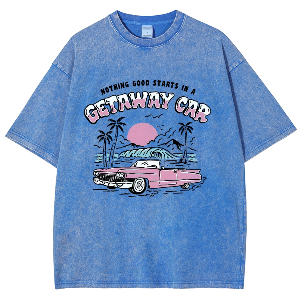 Washed T-Shirt | Adventure Journey Unisex Fit Getaway Car | TIDESENCE