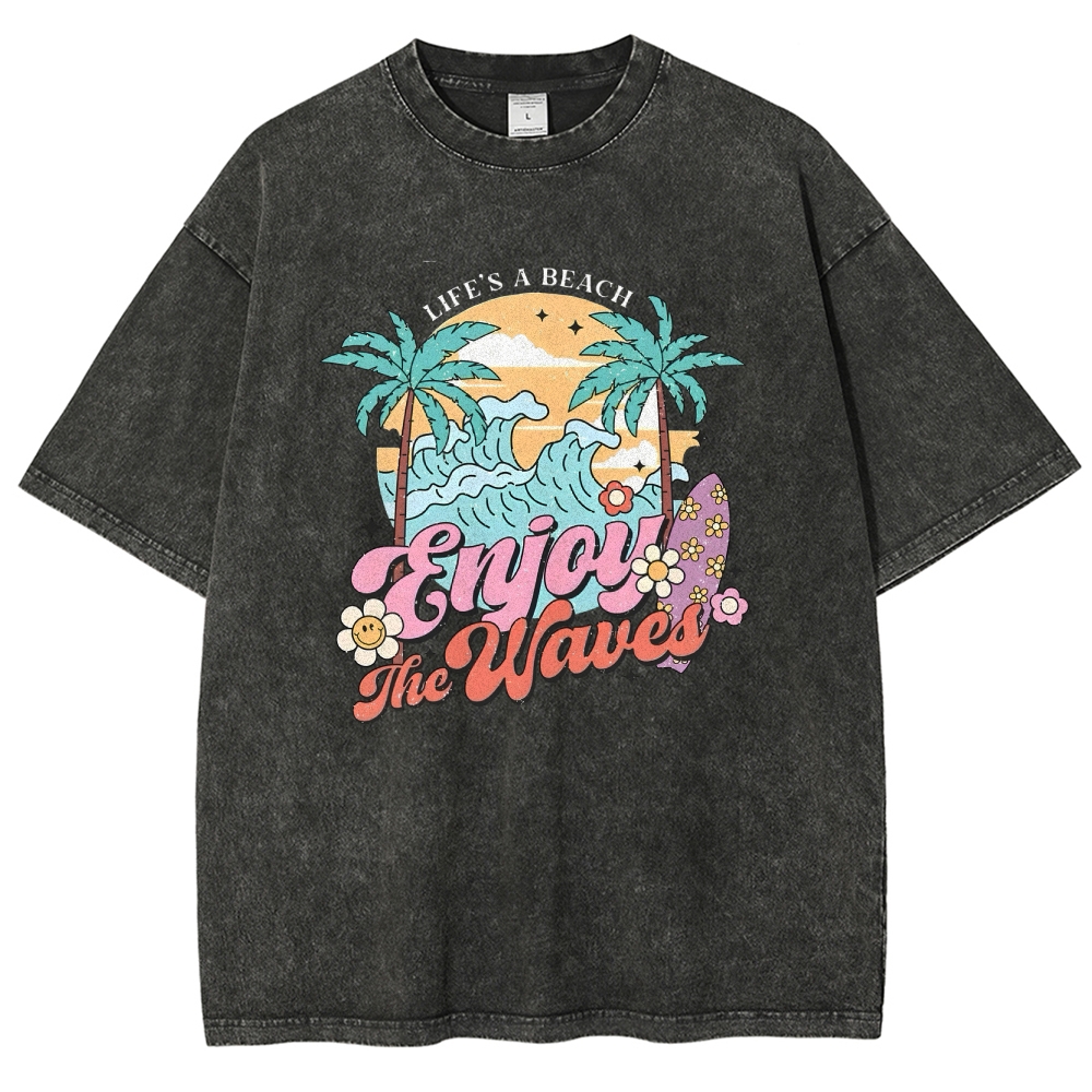 Washed T-Shirt | Surf Unisex Fit Enjoy The Waved | TIDESENCE