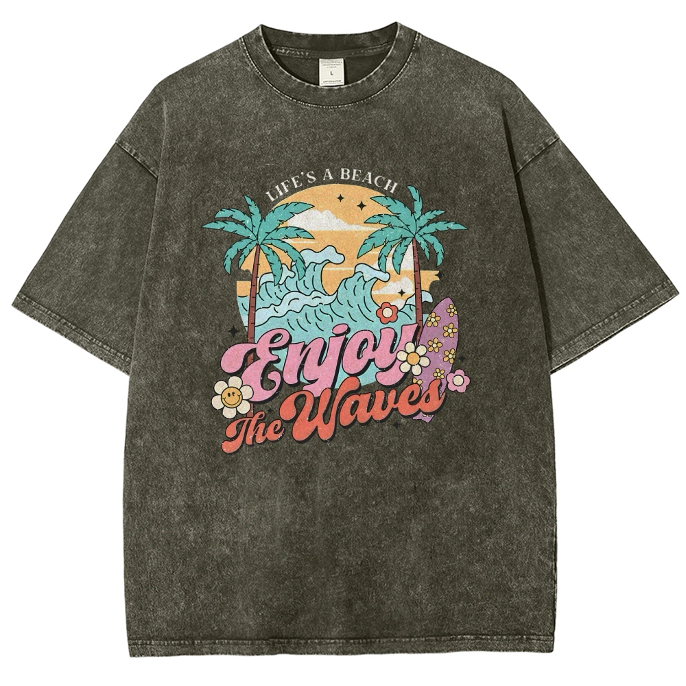 Washed T-Shirt | Surf Unisex Fit Enjoy The Waved | TIDESENCE