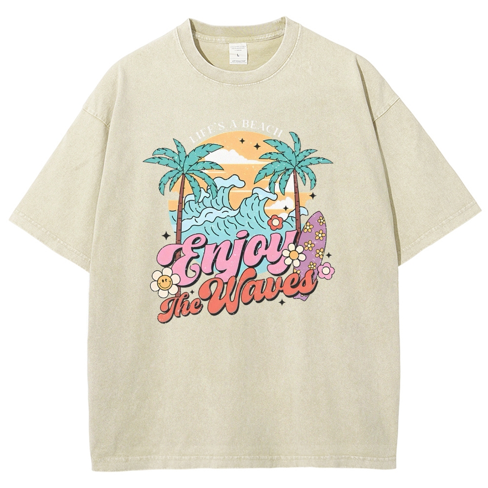 Washed T-Shirt | Surf Unisex Fit Enjoy The Waved | TIDESENCE