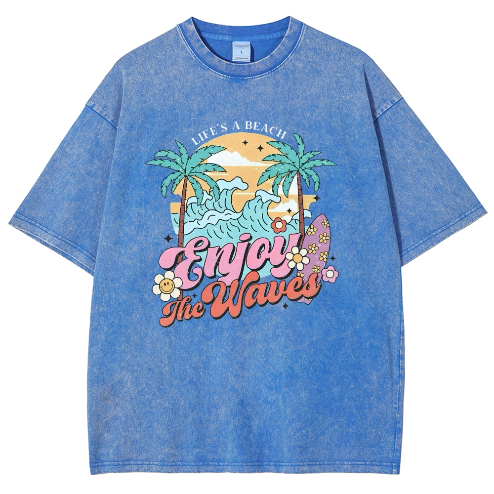Washed T-Shirt | Surf Unisex Fit Enjoy The Waved | TIDESENCE