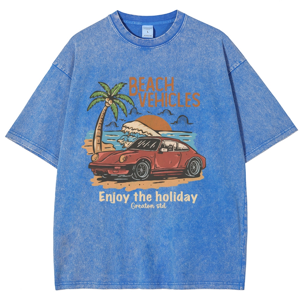Washed T-Shirt | Beach Vehicles Unisex Fit Enjoy The Holiday | TIDESEN