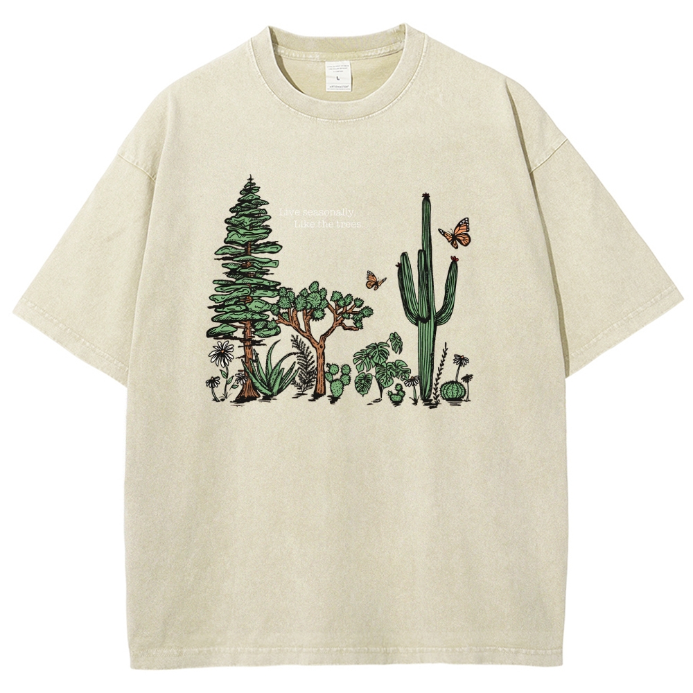 Washed T-Shirt | Unisex Fit Live Seasonally Like The Trees | TIDESENCE