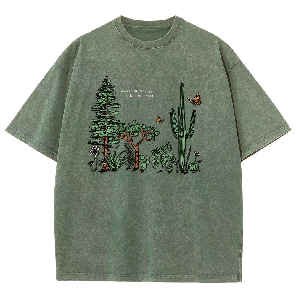 Washed T-Shirt | Unisex Fit Live Seasonally Like The Trees | TIDESENCE