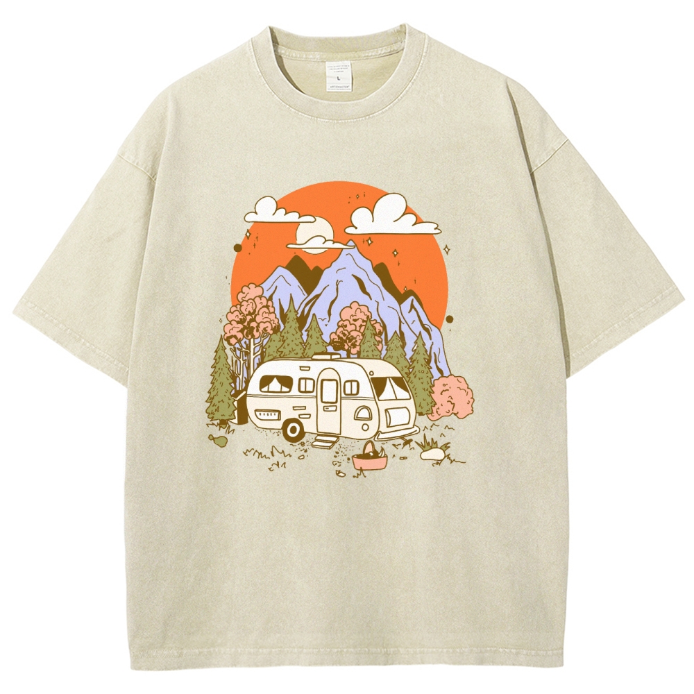 Washed T-Shirt | Landscape RV Journey Unisex Fit | TIDESENCE