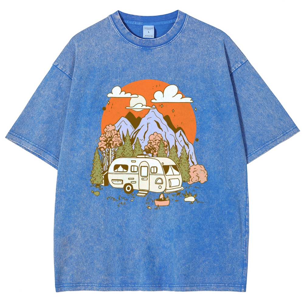 Washed T-Shirt | Landscape RV Journey Unisex Fit | TIDESENCE