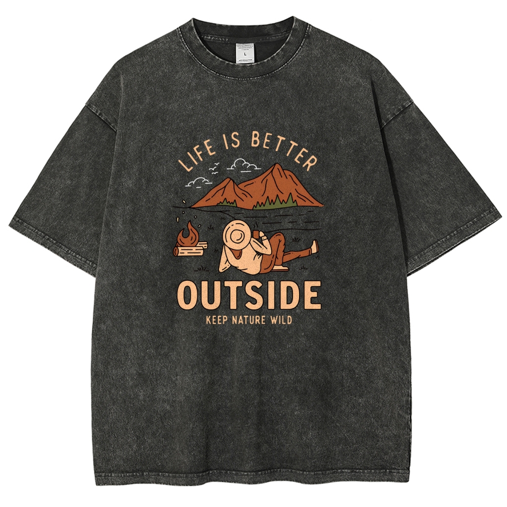 Washed T-Shirt | Wild Camping Unisex Fit Adventure Outside | TIDESENCE