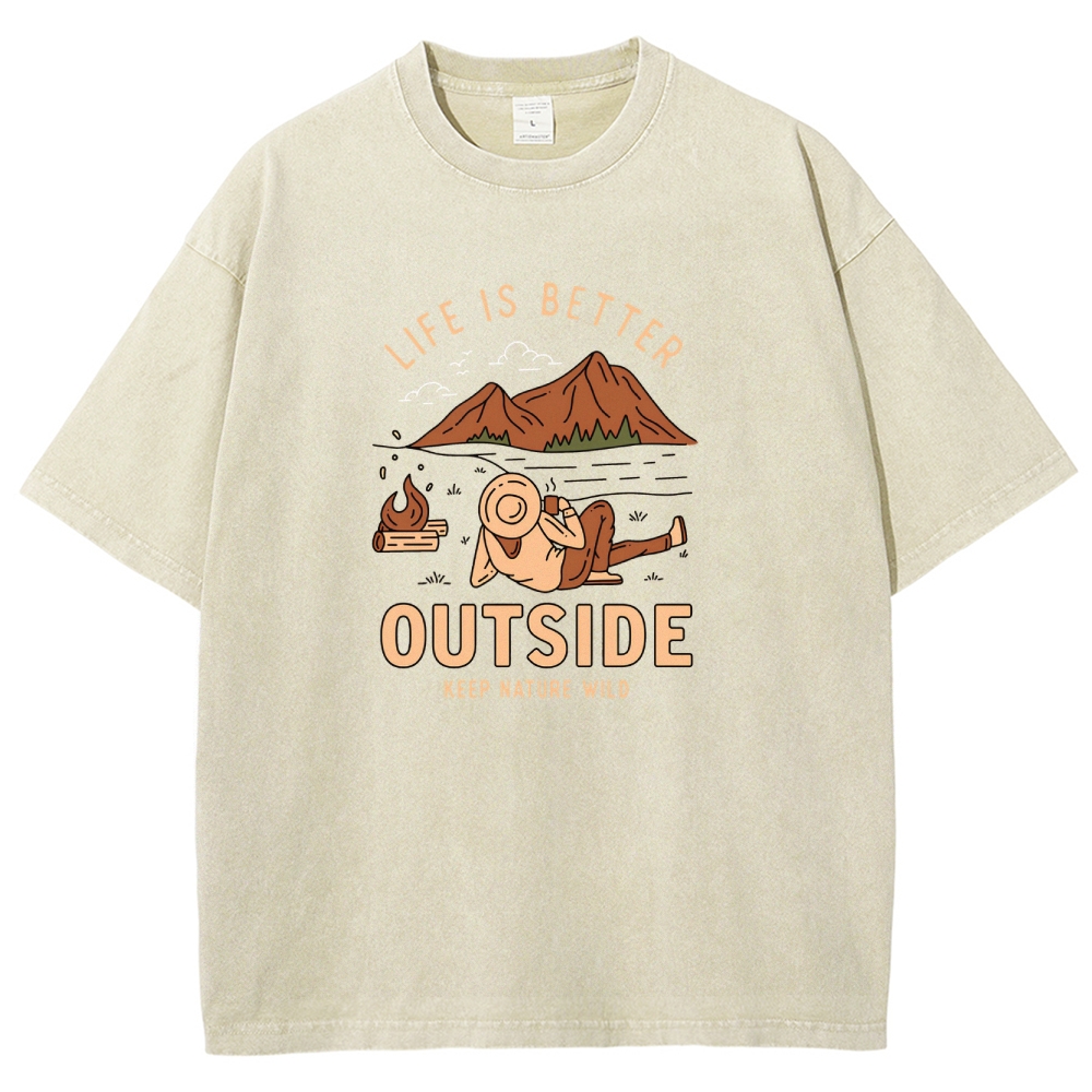 Washed T-Shirt | Wild Camping Unisex Fit Adventure Outside | TIDESENCE