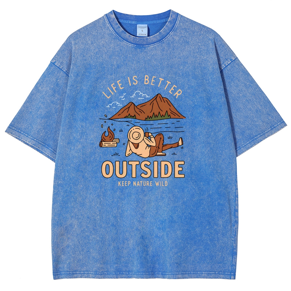 Washed T-Shirt | Wild Camping Unisex Fit Adventure Outside | TIDESENCE