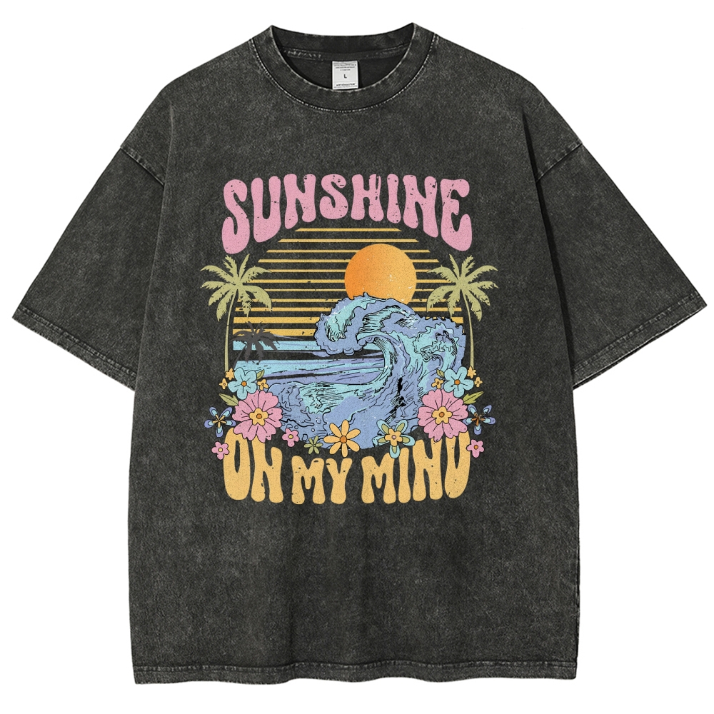 Washed T-Shirt | Beach Landscape Unisex Fit Sunshine | TIDESENCE