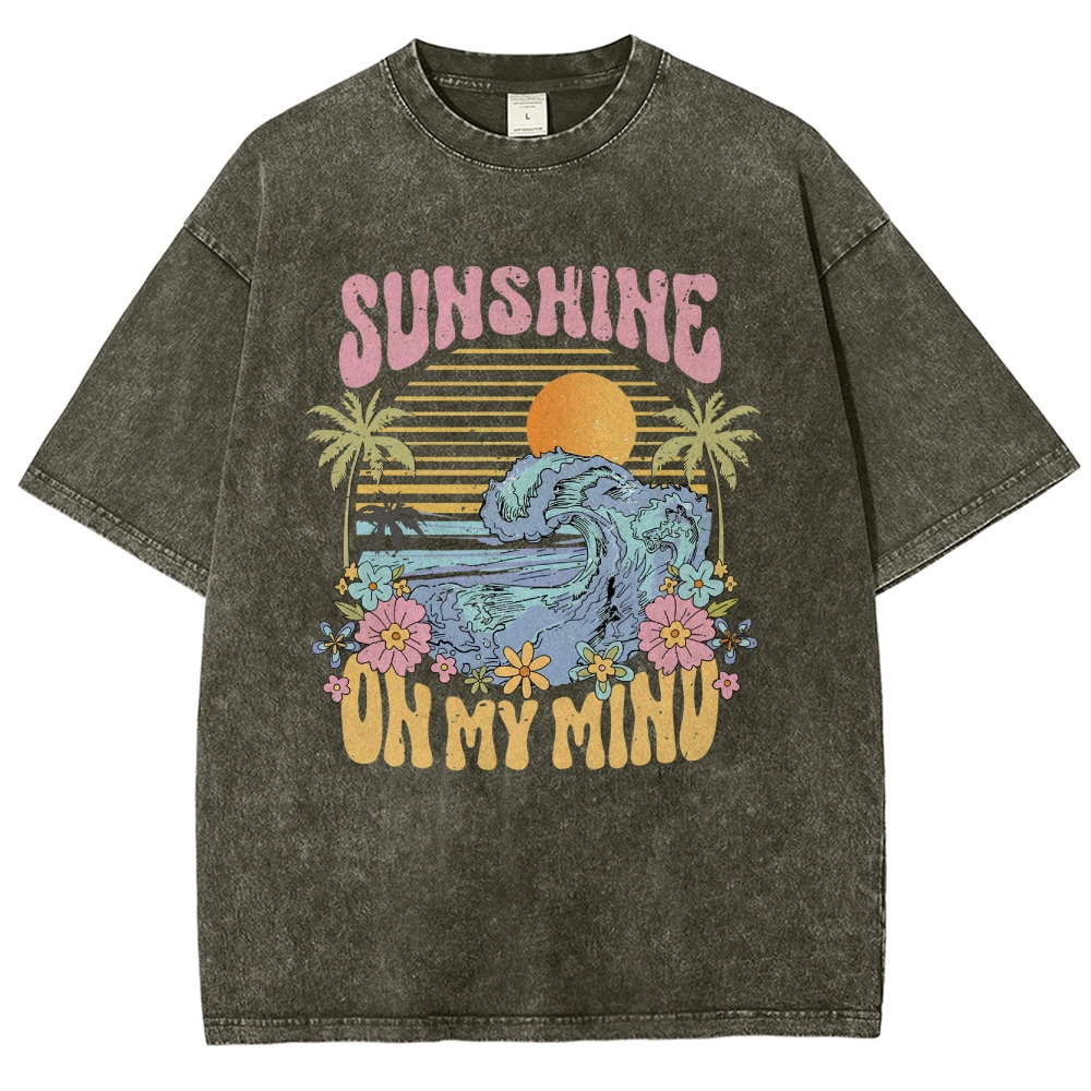 Washed T-Shirt | Beach Landscape Unisex Fit Sunshine | TIDESENCE