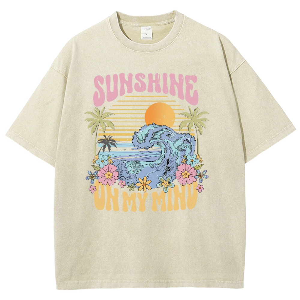 Washed T-Shirt | Beach Landscape Unisex Fit Sunshine | TIDESENCE