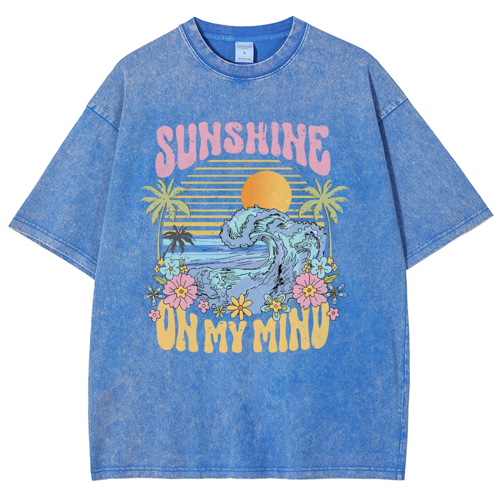 Washed T-Shirt | Beach Landscape Unisex Fit Sunshine | TIDESENCE