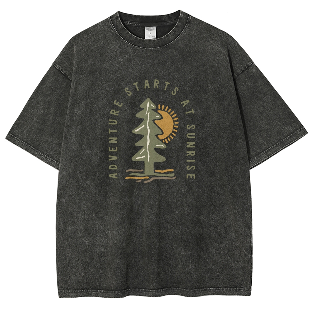 Washed T-Shirt | Adventure Starts At Sunrise Unisex Fit | TIDESENCE