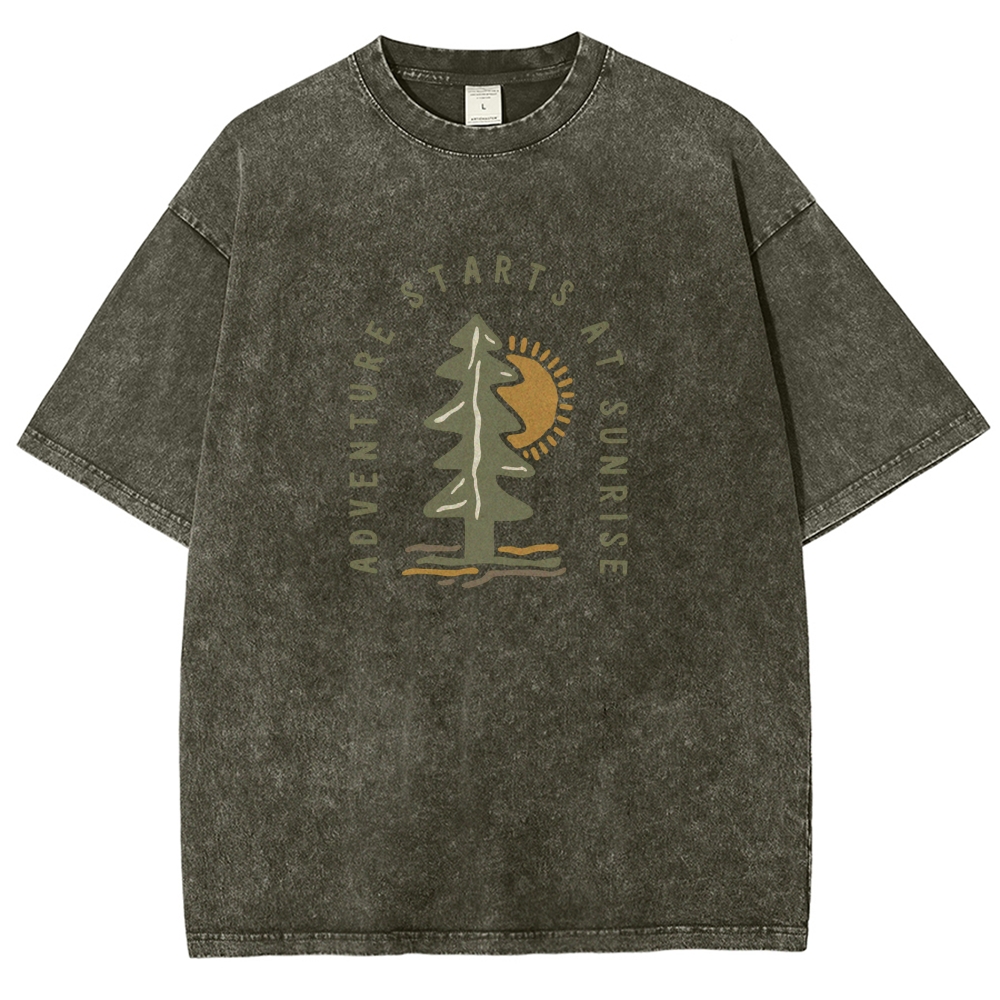 Washed T-Shirt | Adventure Starts At Sunrise Unisex Fit | TIDESENCE