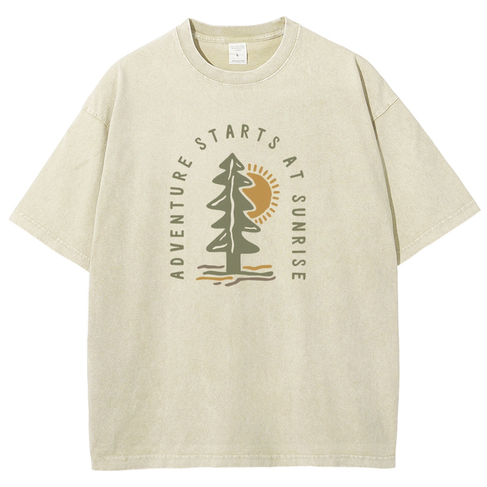 Washed T-Shirt | Adventure Starts At Sunrise Unisex Fit | TIDESENCE