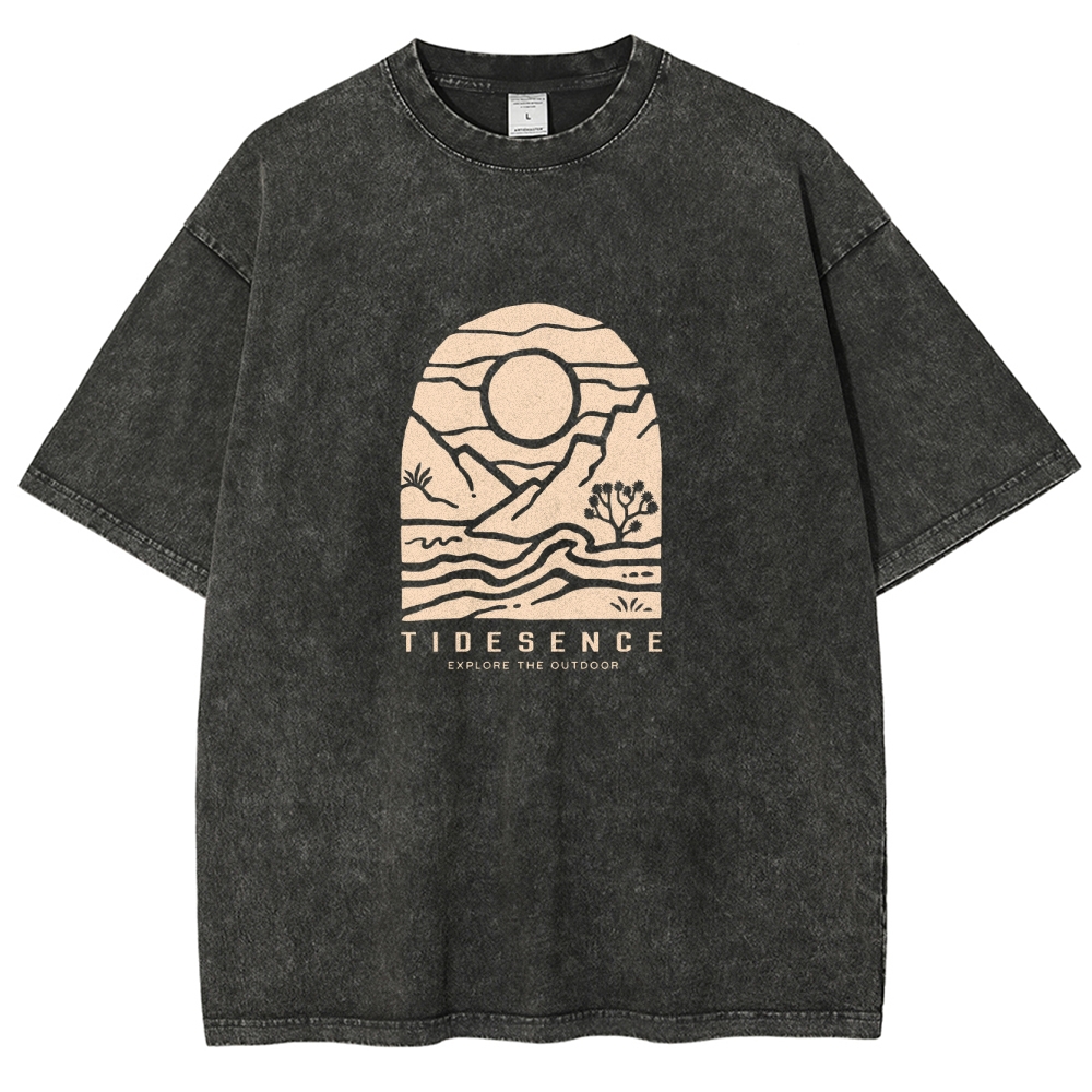 Washed T-Shirt | Landscape Unisex Fit Explore The Outdoor | TIDESENCE