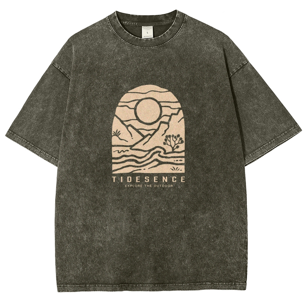 Washed T-Shirt | Landscape Unisex Fit Explore The Outdoor | TIDESENCE