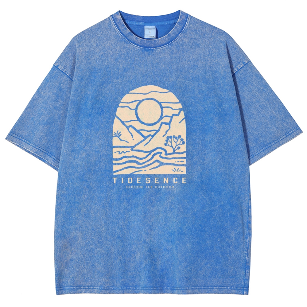 Washed T-Shirt | Landscape Unisex Fit Explore The Outdoor | TIDESENCE