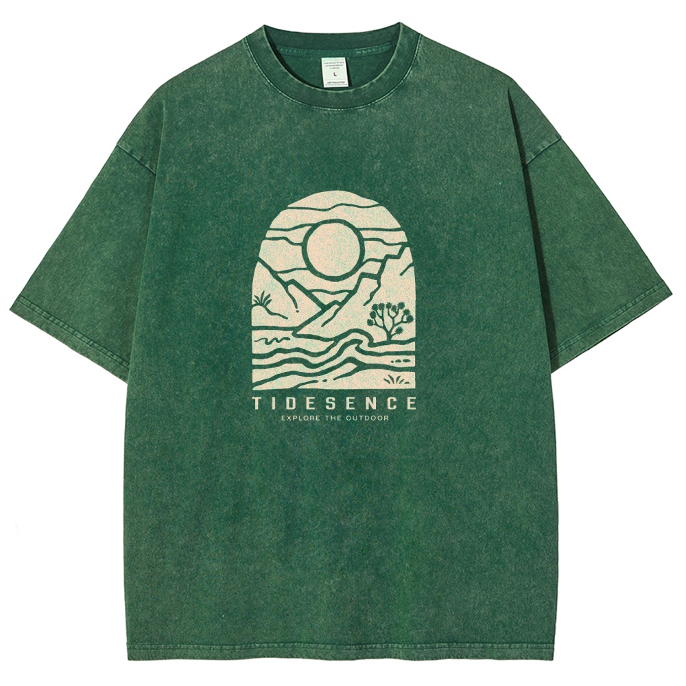 Washed T-Shirt | Landscape Unisex Fit Explore The Outdoor | TIDESENCE