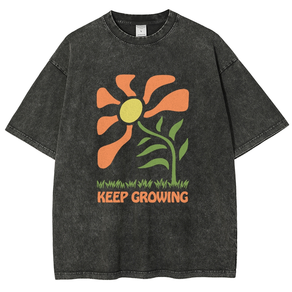 Washed T-Shirt | Sunflower Unisex Fit Keep Growing | TIDESENCE
