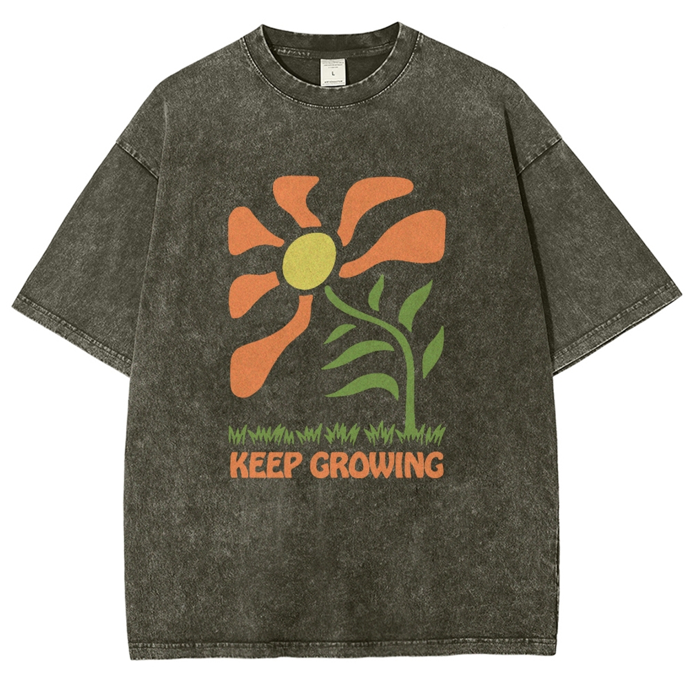 Washed T-Shirt | Sunflower Unisex Fit Keep Growing | TIDESENCE