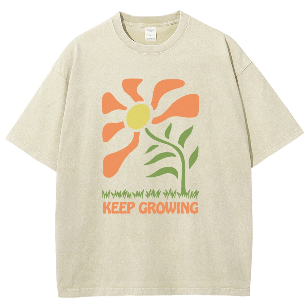 Washed T-Shirt | Sunflower Unisex Fit Keep Growing | TIDESENCE