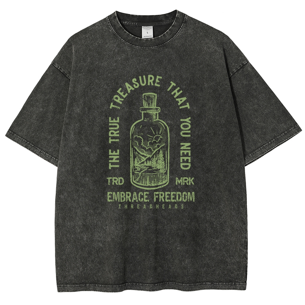 Washed T-Shirt | Embrace Freedom Unisex Fit True Treasure | TIDESENCE