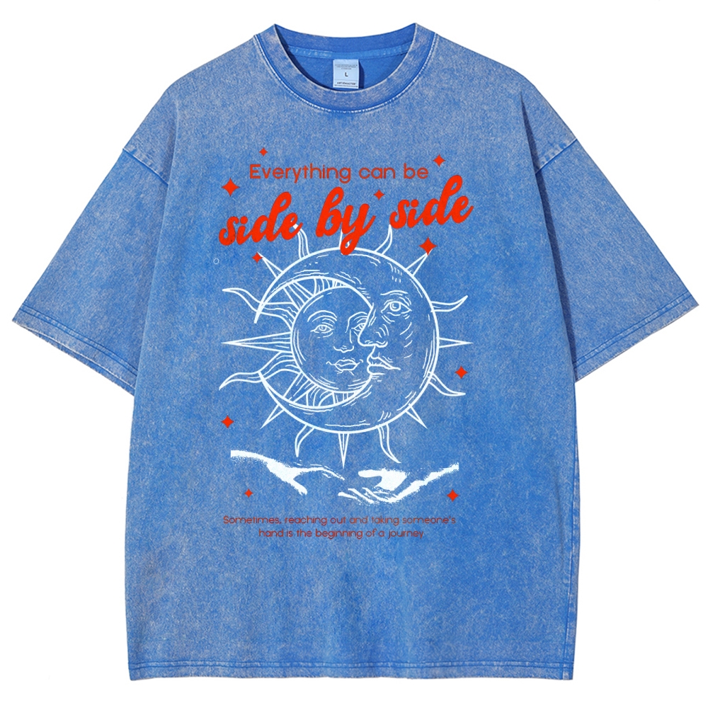 Washed T-Shirt | Hippie Sun & Moon Unisex Fit TEE | TIDESENCE