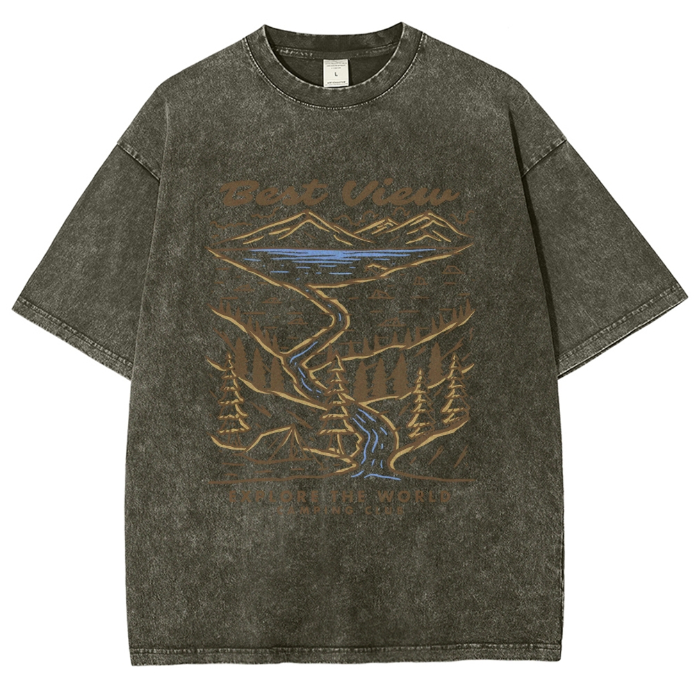 Washed T-Shirt | Best View Unisex Fit Explore The World | TIDESENCE