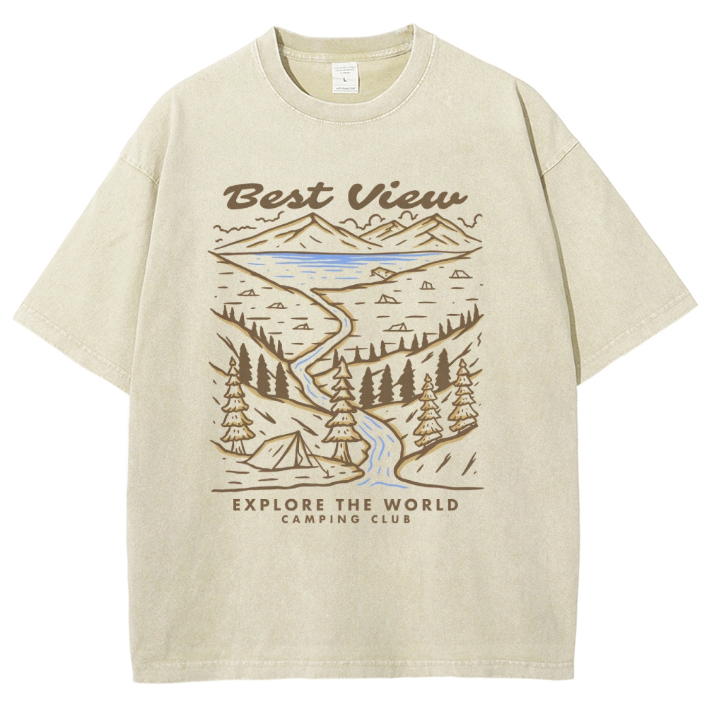 Washed T-Shirt | Best View Unisex Fit Explore The World | TIDESENCE