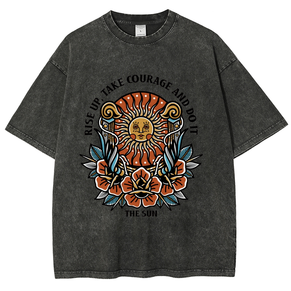Washed T-Shirt | Unisex Fit Hippie Sun TEE | TIDESENCE